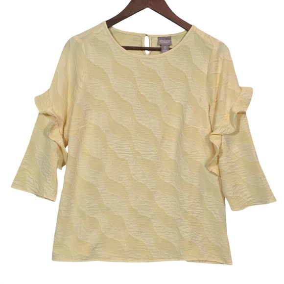 Chico's Tops - Chicos‎ Textured Ruffle Sleeve Top Small Blouse Yellow Romantic Feminine Casual